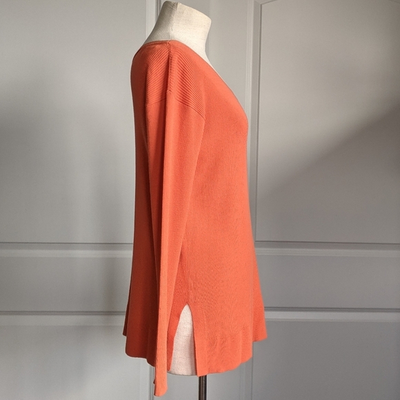 Lafayette 148 Sweater Lightweight Rib Knit V-Neck Pullover Habanero Orange M NWT - Picture 11 of 14